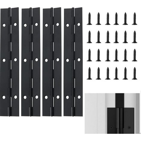 Lot de 4 charnières de piano - 15 cm - En acier inoxydable - Avec 24 vis - Charnière en acier inoxydable - Pour porte d'armoire de piano (noir) (1/5)