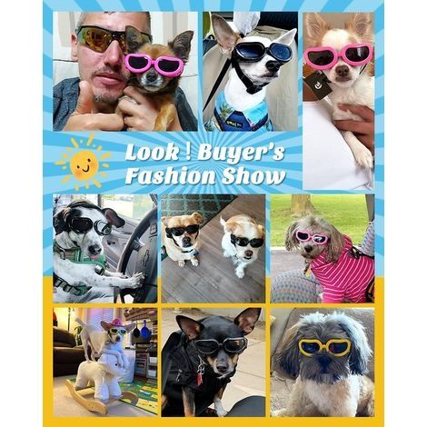 Hundebrille, verstellbare Haustier-Sonnenbrille, staub- und UV-beständige Schutzbrille, wind- und wasserdicht für kleine und mittelgroße Hunde und Katzen – Schwarz (1/4)