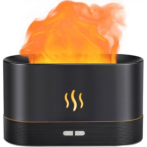 Humidificateur avec effet flamme, diffuseur d'huiles essentielles, 2 niveaux de luminosité, arrêt automatique, 180 ml, noir (1/5)