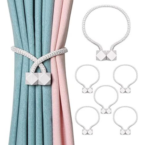 Lot de 6 Embrasses de Rideaux Magnétiques Pince Aimantée pour Rideaux pour Décoration Bureau Maison (Blanc) (1/4)