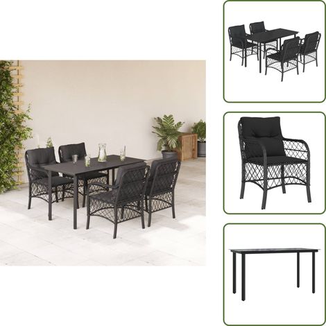 The Living Store 5-tlg. Garten-Essgruppe mit Kissen Schwarz Poly Rattan - Gartenessgruppe (1/5)
