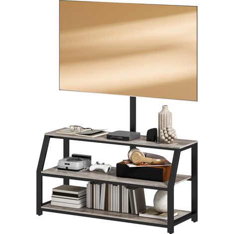 Meuble TV gris 110x43x150cm pour écrans jusqu'à 72 pouces, étagères ouvertes (1/5)