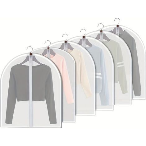 Housses à vêtements transparentes suspendues. lot de 6 housses à costumes. anti-poussière. respirantes. en PEVA avec fermeture éclair intégrale. pour le rangement dans une penderie. 60 x 80 cm (1/5)
