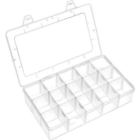 Boite Rangement Plastique Boite a Bijoux Casier Rangement Boite de Rangement Plastique Ajustable à Usages Multiples Petite Boite Plastique (15 Compartiments x 1, Transparent) (1/5)