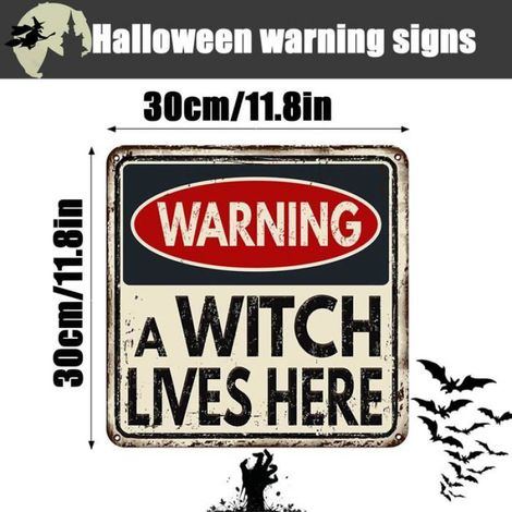 Panneaux d'avertissement décoratifs Halloween, autocollants réutilisables en PVC, 30 x 30 cm pour décoration de fête (1/5)