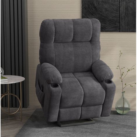 Sillón relax eléctrico elevable, masaje y calor, 3 modos, 8 motores, gris oscuro HAVRYA (1/5)