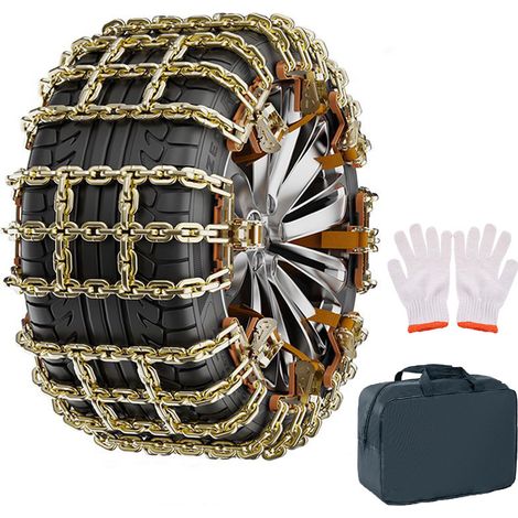 Set di 8 catene da neve universali per auto - Montaggio semplice per pneumatici da 215 a 285 mm di larghezza - Design a griglia con guanti, ganci, borsa per il trasporto, corda incrociata