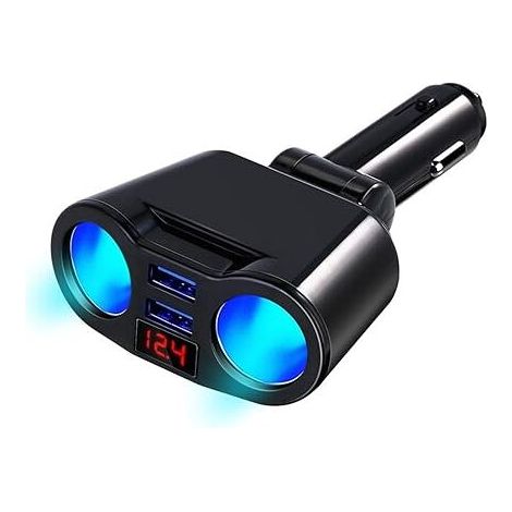 Adaptateur allume-cigare de voiture, adaptateur répartiteur allume-cigare de voiture, double chargeur USB, 2 prises 12 V/24 V 60 W (avec voltmètre LED), allume-cigare USB pour GPS/caméra (1/5)