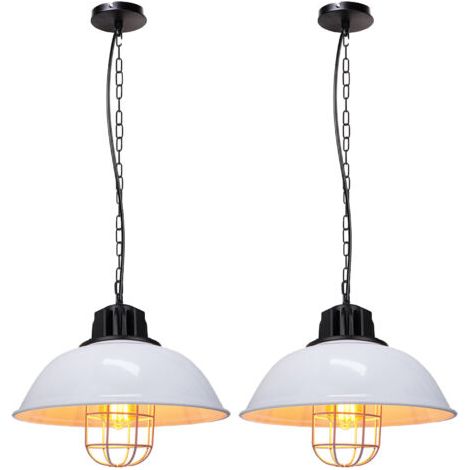 royaluxe- 2X Suspension Luminaire Rétro Lampe À Suspension En Fer Métallique Plafonnier Vintage D'Intérieur Blanc Pour Café Bureau Bar Club Ø33CM (1/5)