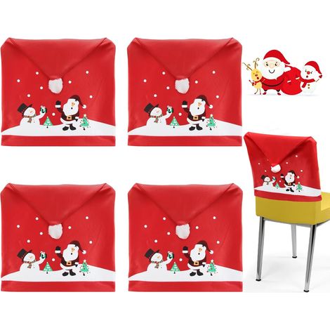 4X Housse de Chaise Set, Housses de Chaise en Forme de père Noël, Non Tissé Chapeau Rouge Housses de Chaise, Deco Table Noel, Décoration de Noël pour Chaise (49cm x 60cm) (1/5)