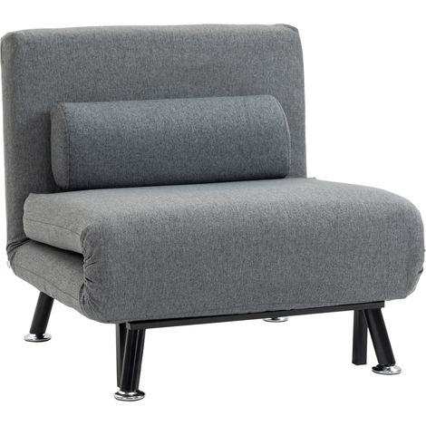 HOMCOM Poltrona Letto Singolo con Schienale Regolabile in 5 Posizioni Grigio