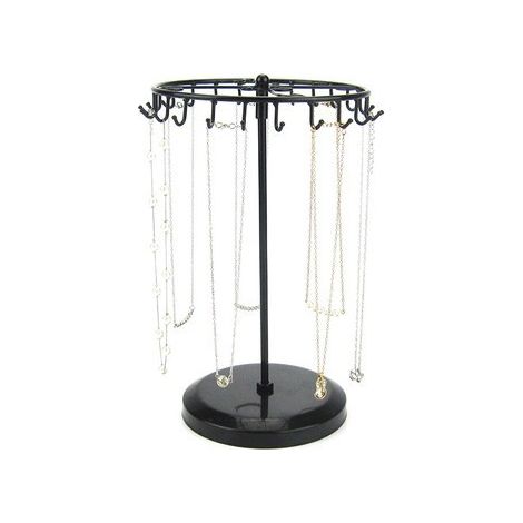 Rotierender Schmuckhalter aus schwarzem Metall mit 23 Haken – Schmuckturm – Halter für Halskette, Armbänder, Ringe und Ohrringe