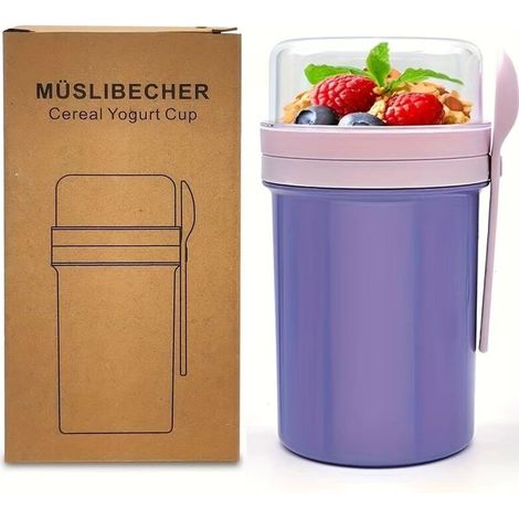 Pot de yaourt à emporter, scellé, idéal pour le granola, couleur violet foncé – (1/5)