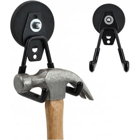 2 pcs Crochet aimanté puissant, Aucun perçage requis crochet magnetique Capacité de charge jusqu'à 20 kg Pour Garage Cuisine Casiers rangement des outils - (1/5)