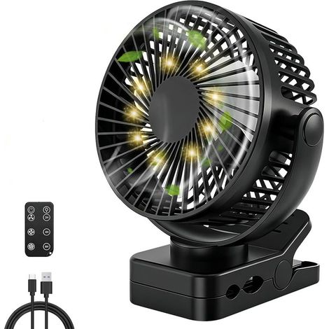 AMXCNOY Wiederaufladbarer tragbarer Ventilator mit Clip – Leiser Mini-USB-Ventilator mit 3 Geschwindigkeitsstufen und integriertem Handy-Ladegerät – Ideal für Büro, Auto, Camping und Kinderwagen (1/5)