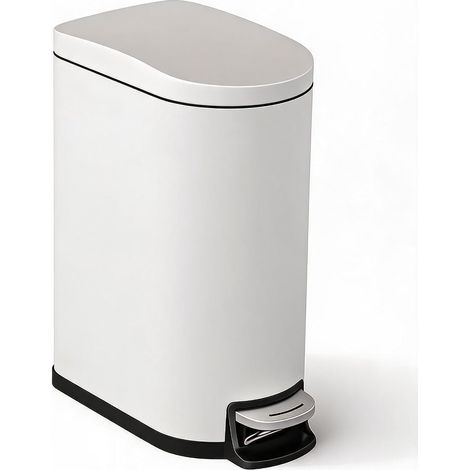 Poubelle à Pédale 6L en Acier Inoxydable, Fermeture Douce Silencieuse, Anti-Odeurs avec Seau Amovible pour Salle de Bain et Bureau,blanc (1/5)