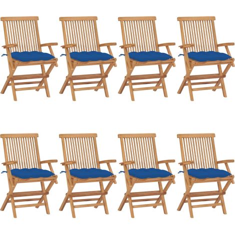 Lot de 8 Chaises de jardin avec coussins bleu - Chaise d'extérieur pour terrasse/jardin Bois de teck massif BV618372 - BonneVie (1/5)