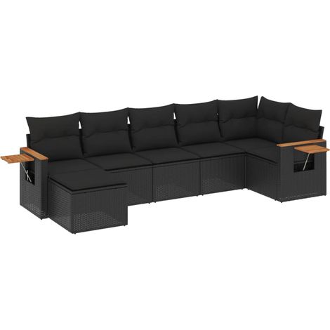 Set Divani da Giardino con Cuscini 7pz Nero Polyrattan vidaXL (1/3)
