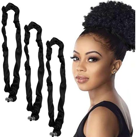 3Pcs Adjustable Hair Tie chouchous réglables satin pour cheveux afro bouffants, élastiques style long pour cheveux naturels épais et bouclés, bandeaux antidérapants pour queues cheval afro bouffantes (1/5)