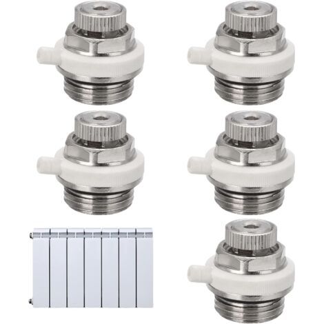 Lot de 5 purgeurs automatiques pour radiateur – 1/2 pouce en laiton plaqué nickel, purgeur de chauffage avec clapet anti-retour, purge rapide pour systèmes de chauffage (1/5)