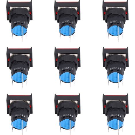 Bouton Poussoir 25 Pièces 16mm Carré Auto-Verrouillage Momentané avec Voyant LED 24V Rouge Lot (1/5)