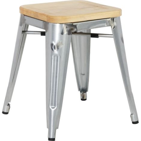 Tabourets bistro bas en acier avec assise en bois (lot de 4) - BOLERO (1/5)