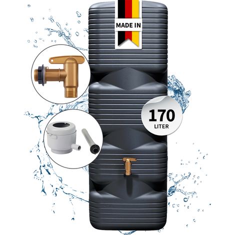 4rain QUADRO Wandtank Komplett-Set 170 Liter graphite grey inkl. Kunststoff-Auslaufhahn und Fallrohranschluss