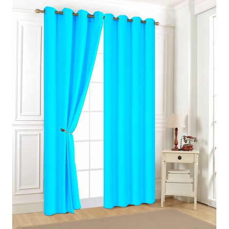 Lot de 2 rideaux uni 140 x 240 cm – 100 % microfibres – Prêt à poser avec 8 anneaux – Couleur turquoise – Rêves & Déco