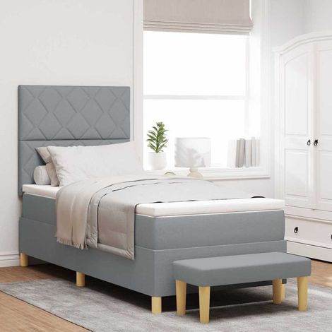 Cama tipo Box Spring con cabecera Gris claro 200 x 80 cm tela (1/5)
