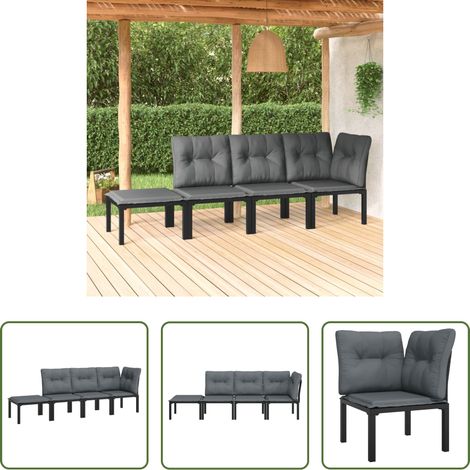 Gartenlounge - 4-tlg. Garten-Lounge-Set Schwarz und Grau Poly Rattan (1/5)