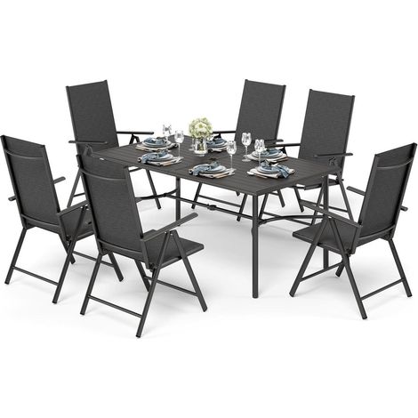 Gartenmöbel 6 Aluminium Gartenstühle Tisch 1709674 cm Schwarz (1/5)