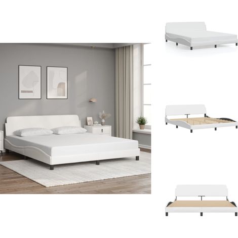Cadre de lit sans matelas blanc 180x200 cm similicuir - Lit Plateforme - Lit Double - Cadre De Lit - Literie - Meubles De Chambre (1/5)