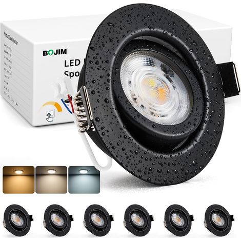 Spot LED Encastrable Dimmable Noir 230V, Spot Salle de Bain IP44 Trou 68mm, Blanc Chaud / Neutre / Froid, 7W Spots pour Cuisine Salon, Lot de 6 (1/5)