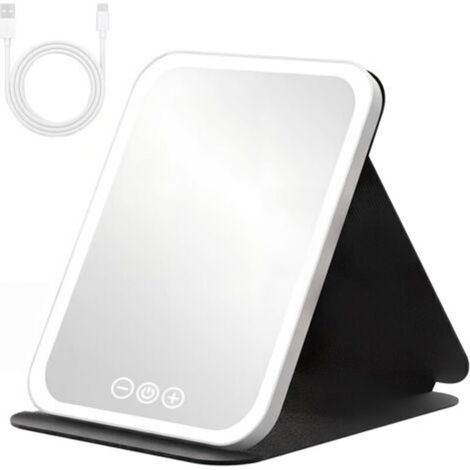 Miroir de maquillage lumineux, rechargeable par USB, avec écran tactile, pliable et portable, idéal pour les voyages et pour une utilisation dans la chambre à coucher.