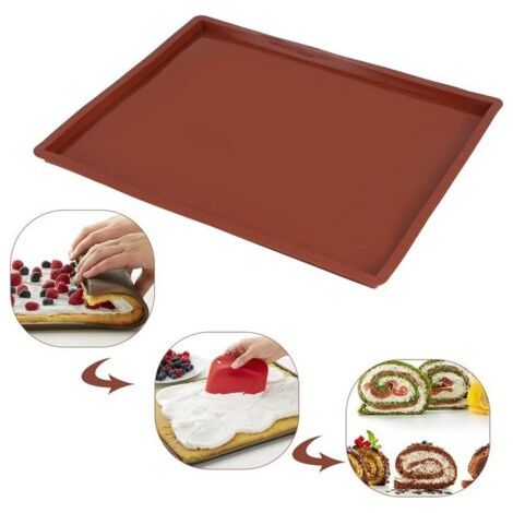BUNTHAUS Moule Genoise Rebords 37.5x30x1.8cm Silicone Tapis Cuisson anti-débordement Tapis a Rouler Genoise Silicone Rectangulaire Moule Genoise Plaque Haut (1/3)