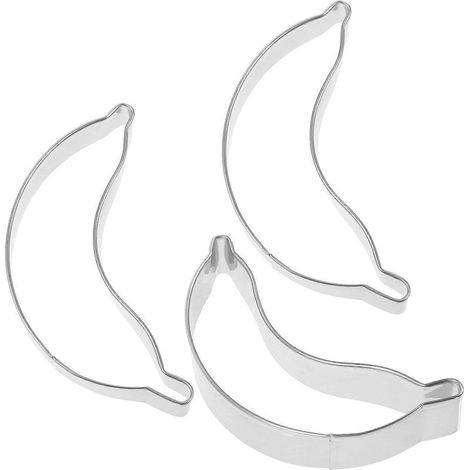 Set aus 3 bananenförmigen Ausstechformen aus Edelstahl, geeignet für Schokolade, Cupcakes und selbstgemachte Desserts. (1/5)