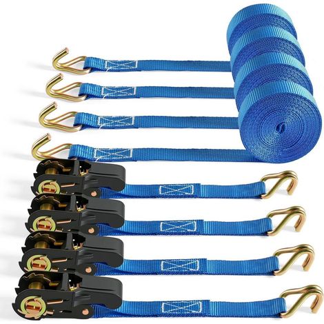 6M Spanngurte mit Ratsche, 25mm, Doppel-J-Haken, TÜV/GS, 800kg, Blau, 4 Stück (1/5)