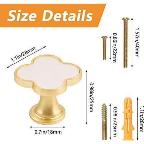 Lot de 6 poignées en forme de trèfle à quatre feuilles, boutons en alliage de zinc à trou unique multifonctionnels pour tiroir de commode, porte d'armoire, accessoires de meubles/Base dorée (1/3)