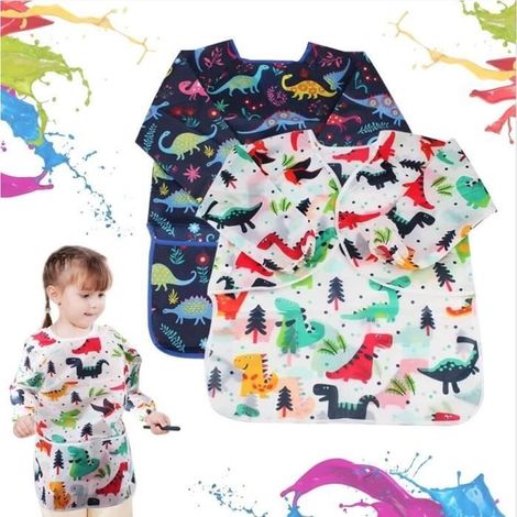 Tablier de Peinture Enfant - - Imperméable Réutilisable avec Poche - Blanc