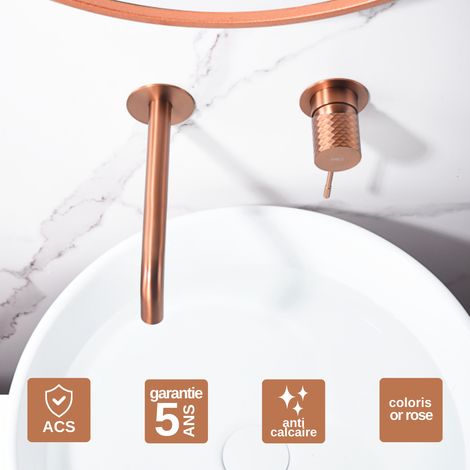 Robinet Mitigeur Lavabo Encastré Salle de Bain or rose cuivré – Anti-Calcaire – Design Moderne - GENOVA IMEX (1/4)