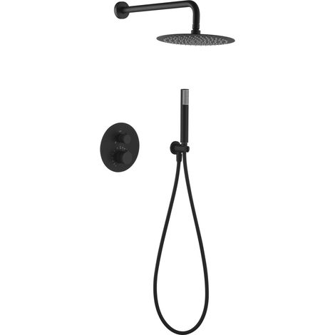 Conjunto para ducha termostática de diseño empotrado con un acabado negro mate Line de Imex