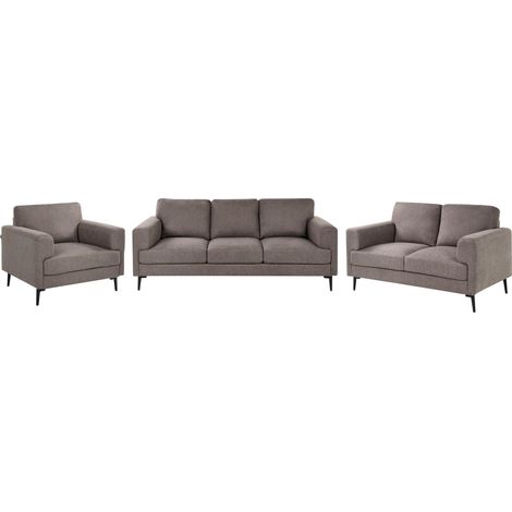 Ensemble de Salon 6 Places Minimaliste Moderne Canapés avec Fauteuil en Tissu Pieds Métalliques Accoudoirs Droits Marron Lousto (1/5)