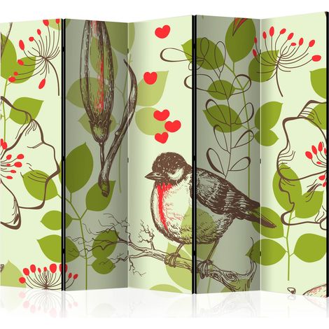 Paravento - Bird and lilies vintage pattern II [Room Dividers] - 225x172 (1/4)