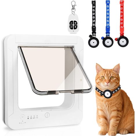 Chatiere pour Chat Puce Electronique, Accès Sélectif pour Votre Chat, Empêche Les Étrangers d'Entrer, Installation Facile, avec 3 Clés de Détection de Collier (1/5)