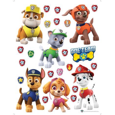 sticker mural PAW Patrol - La Pat' Patrouille rouge, jaune et vert  - Sanders & Sanders