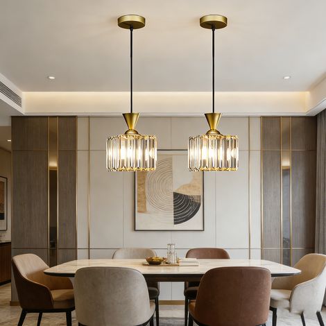 Lot de 2 lustres LED modernes, plafonnier en cristal, suspension à hauteur réglable, lampe de chevet LED, 3 températures de couleur (φ13cm, carré) (1/5)