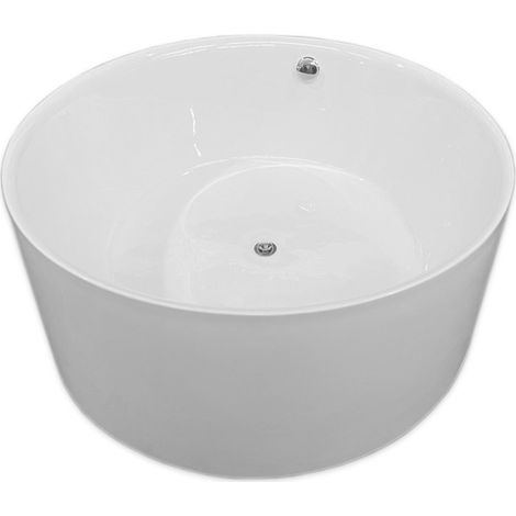 Baignoire ilôt blanche 134cm diamètre – Acrylique sanitaire – Trop-plein et bouchon de vidange chromé – Design moderne – Eliteshopping