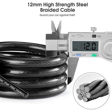 Cadenas Antivol Pour Vélo Scooter Moto Portail 120 cm × 12 mm Câble En Acier Trempé Avec Serrure À Code 5 Chiffres (1/5)