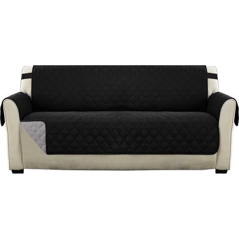 Sofabezüge, Wendbarer, gesteppter Möbelbezug, Sofabezüge für 3-Sitzer-Sofas mit 5 cm breitem Gummiband, Maschinenwaschbarer 3-Sitzer-Sofabezug (Schwarz) (1/5)