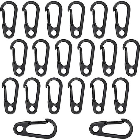 Mini crochets - Lot de 20 boucles à ressort métalliques pour sacs à dos - mousquetons - porte-clés - pêche - camping et crochets pour bouteilles - paracorde - noir - lot de 20 (1/2)